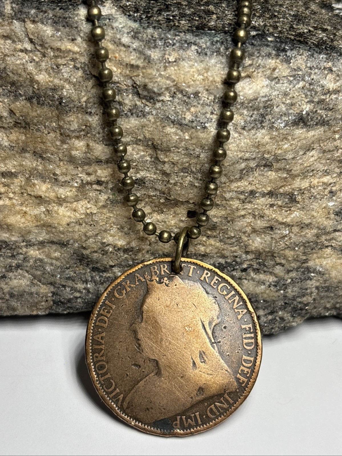1896 UK Real Circulated P. Bronze Coin Pendant. Queen Victoria. Wear History!