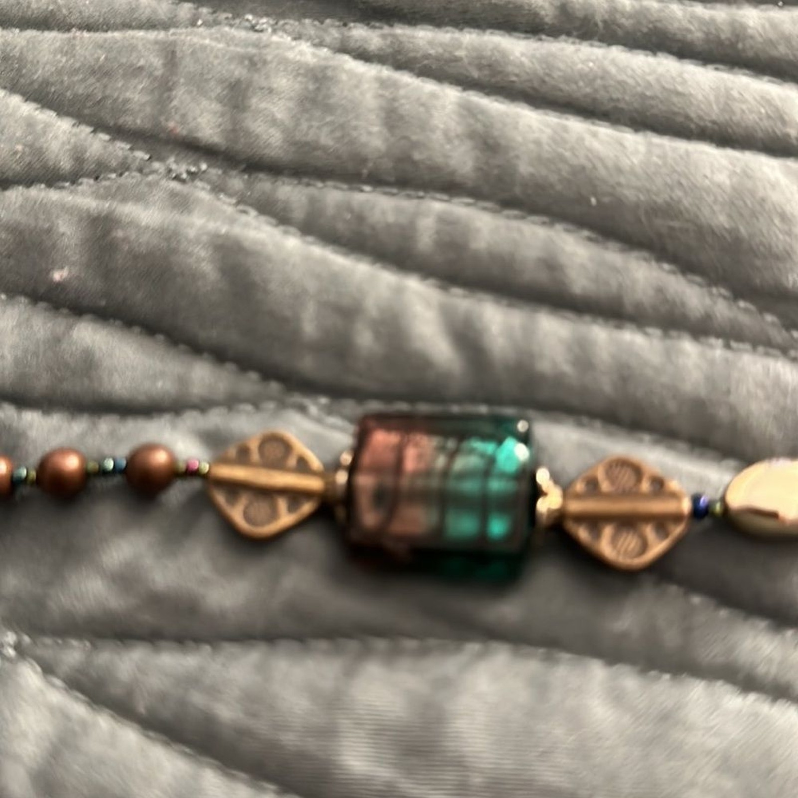 Women Beautiful bronze, glass blue green purple square beads 14 inch