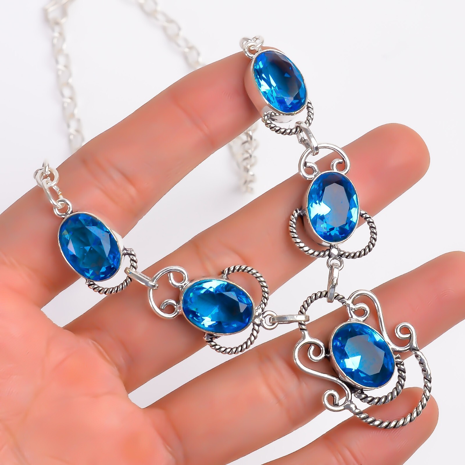 Vintage Handmade Oval Shape Gemstone Jewelry Necklace Size- 18″