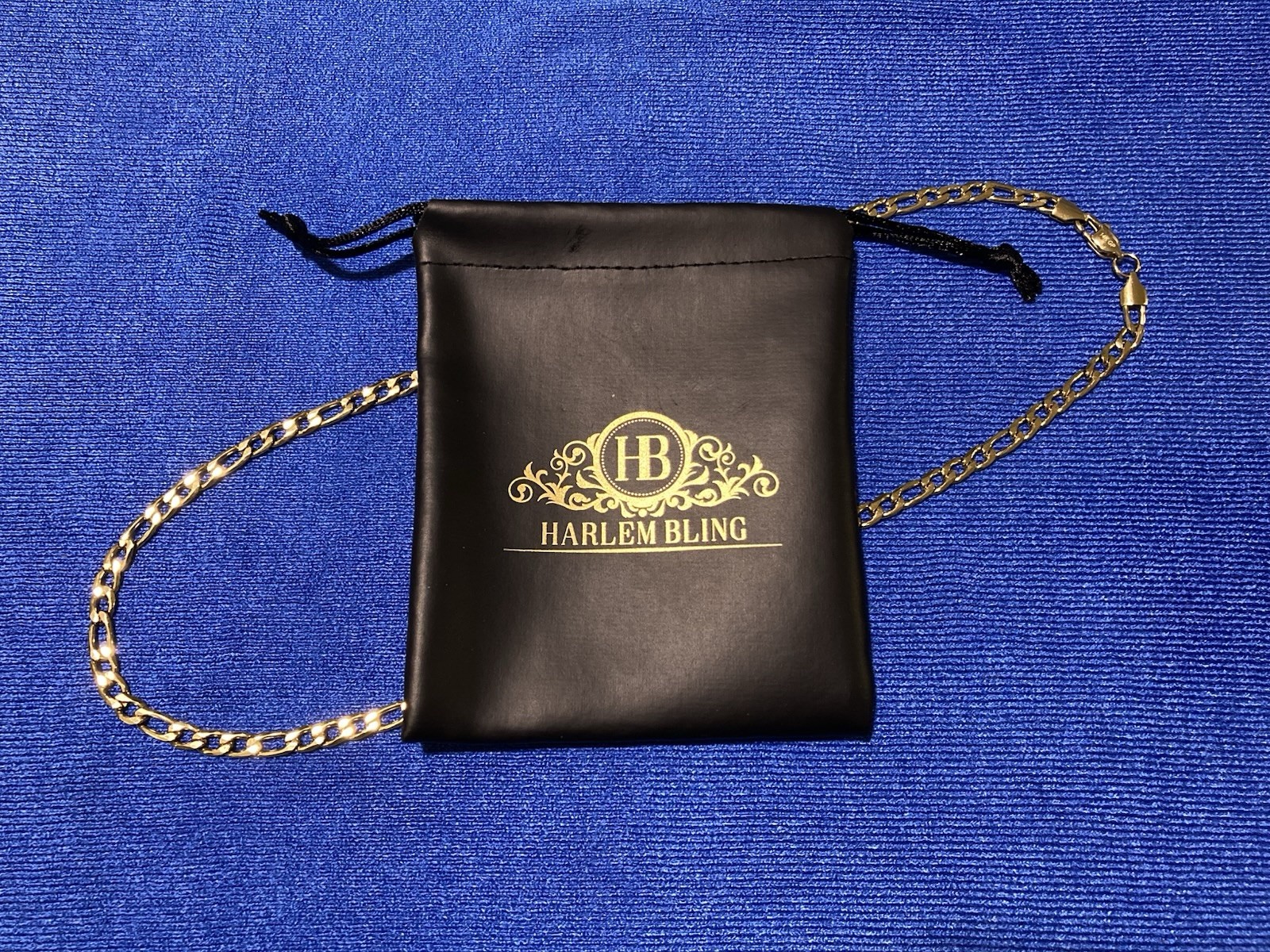 Harlembling 14k Gold Plated Figaro Necklace 5mm Width, 22 Inch Length w Pouch