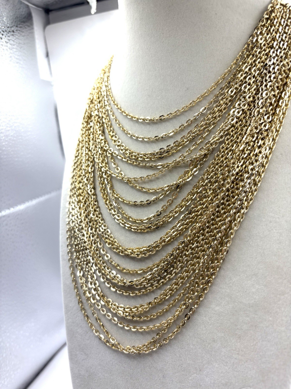 Gold Tone Chain Drape Statement Collar Necklace Multistrand West Germany