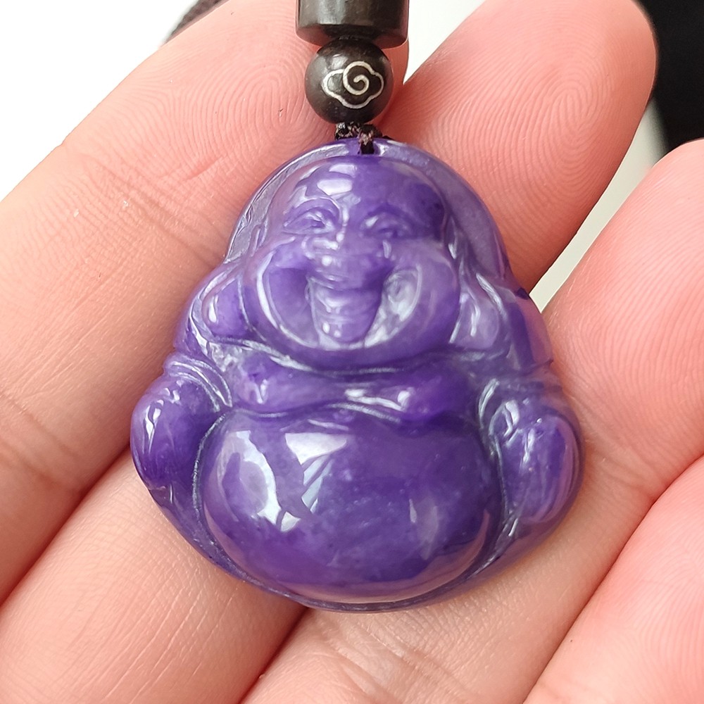 Certified Grade A Lavender Natural Burma Jade jadeite Buddha Pendant Amulet 4251