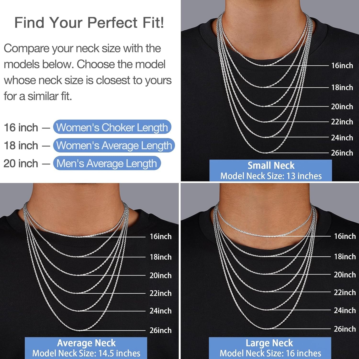 Versatile 1.5mm/2mm Silver Rope Chain for Women – Perfect Gift for Any Occasion
