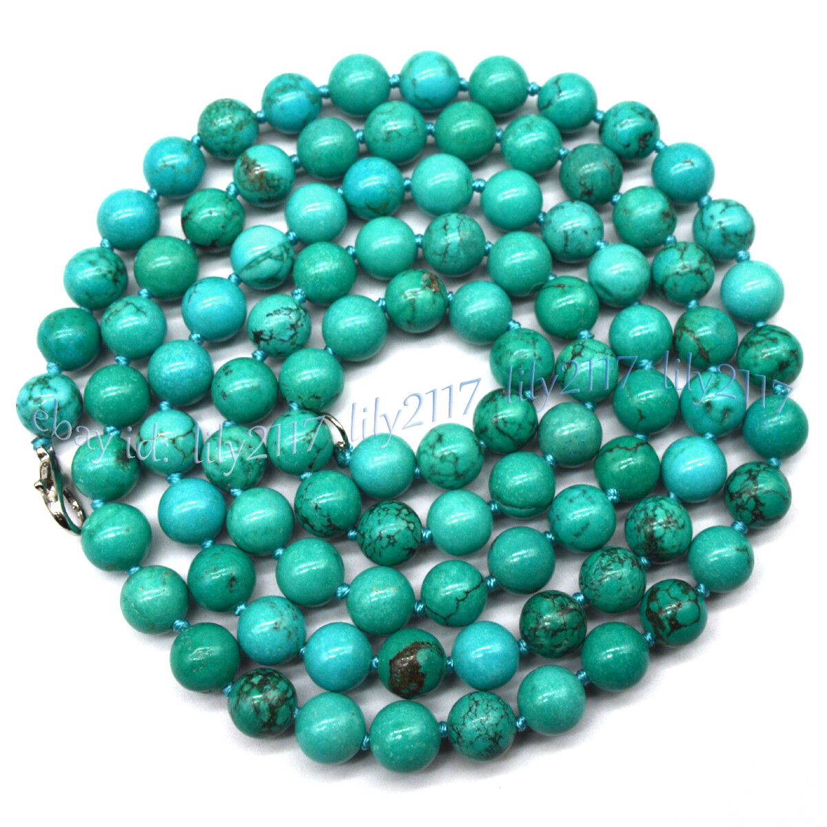 Natural Green Turquoise Round Gemstone 6/8/10mm Beads Knotted Necklace 14-100”