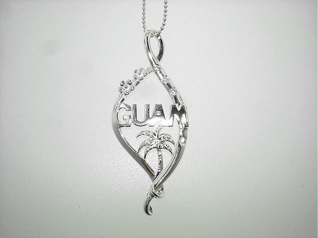 17MM 925 SILVER GUAM CHAMORRO MICRONESIAN PALM TREE PLUMERIA CZ SLIDER PENDANT