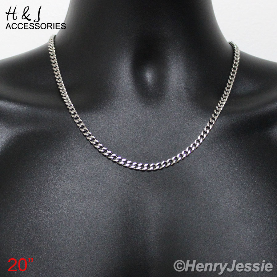 18-36″MEN Stainless Steel 5mm Silver Cuban Curb Chain CZ Dollar Sign Pendant*110