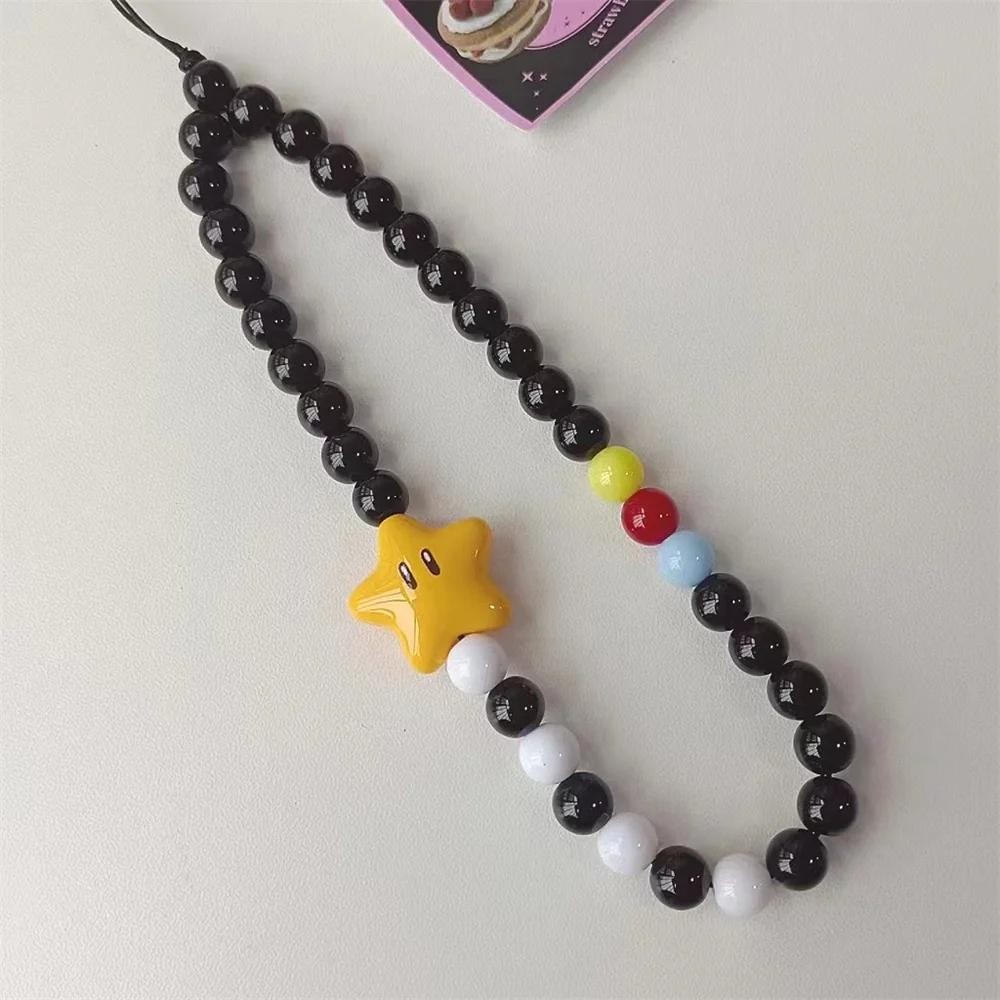 Ins Dopamine Star Black Yellow Beaded Phone Charm Strap Pendant