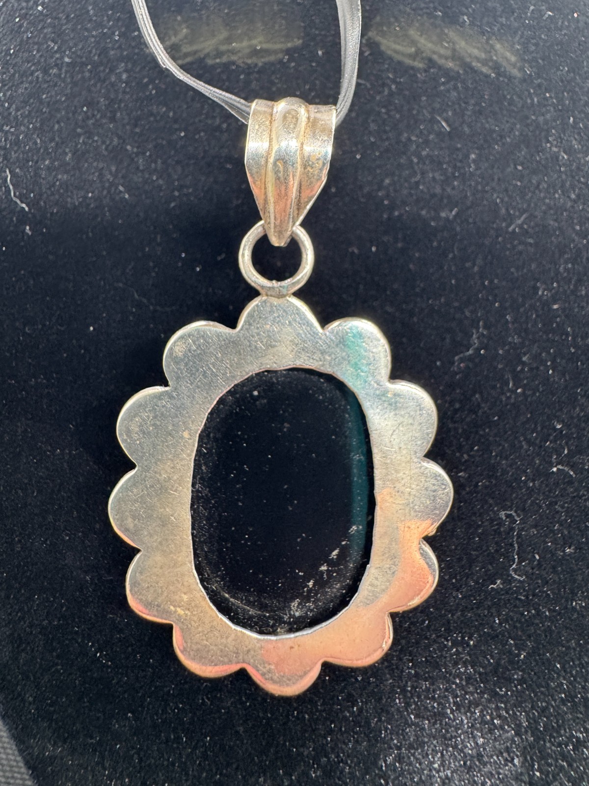 Vintage Silver Black Onyx Cabochon Pendant