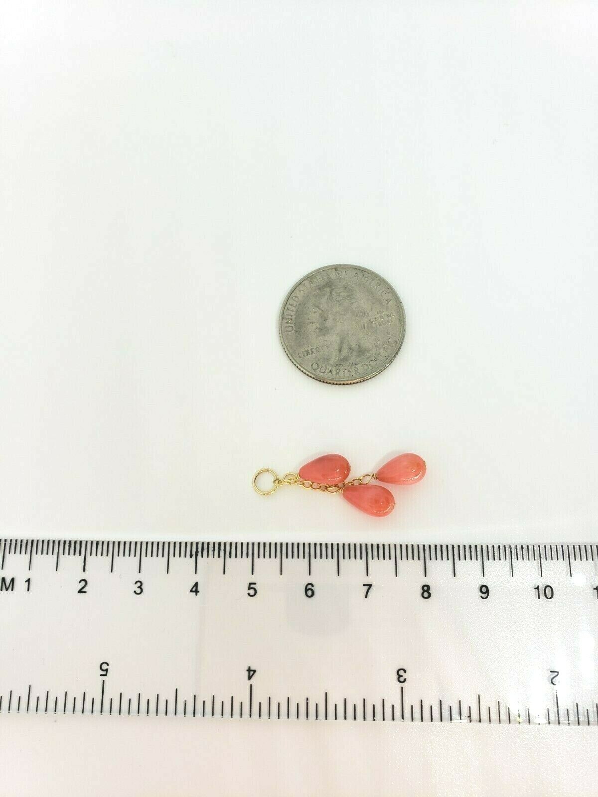 14k Yellow Gold Pink Coral Teardrop Cluster Waterfall Pendant