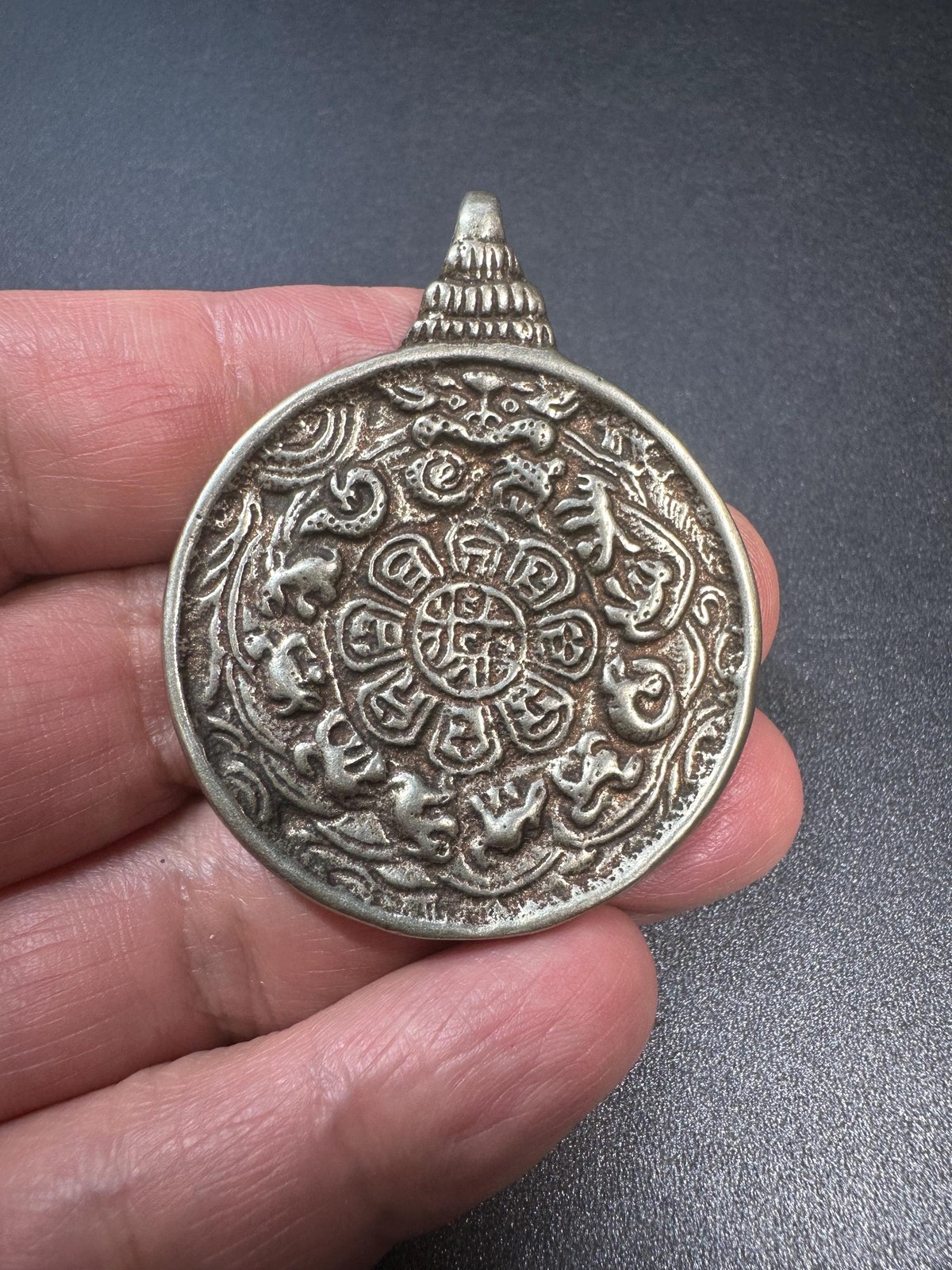 Nepal Tibet Buddhist White Copper Black Mahakala Talisman Pendant | NinePalace