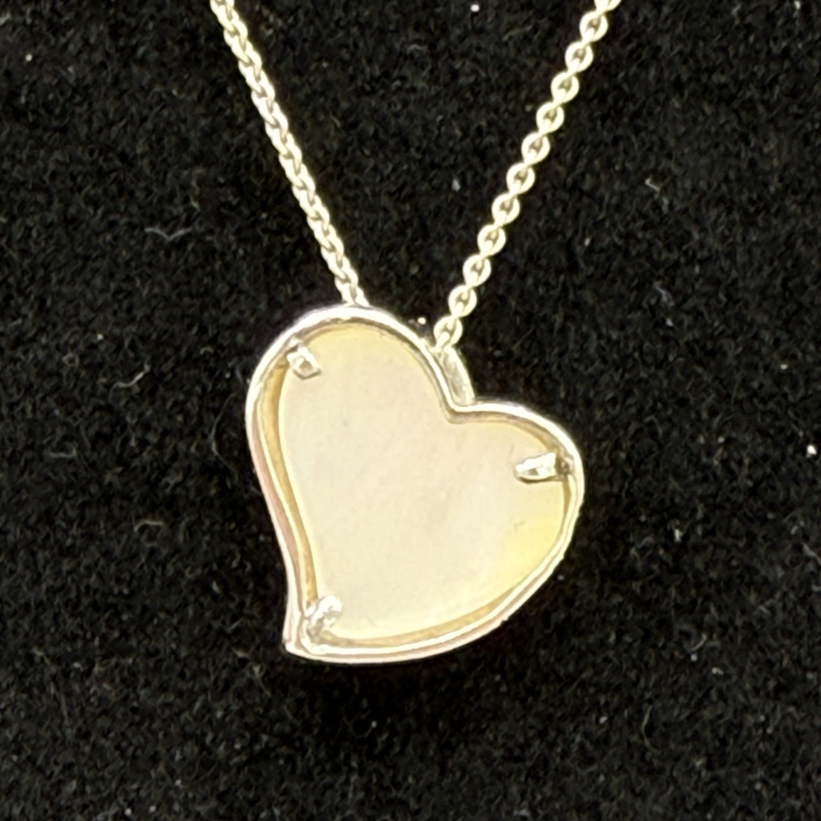 Sterling Silver MOP & CZ Heart on an 16” Italy 925 Chain Valentine