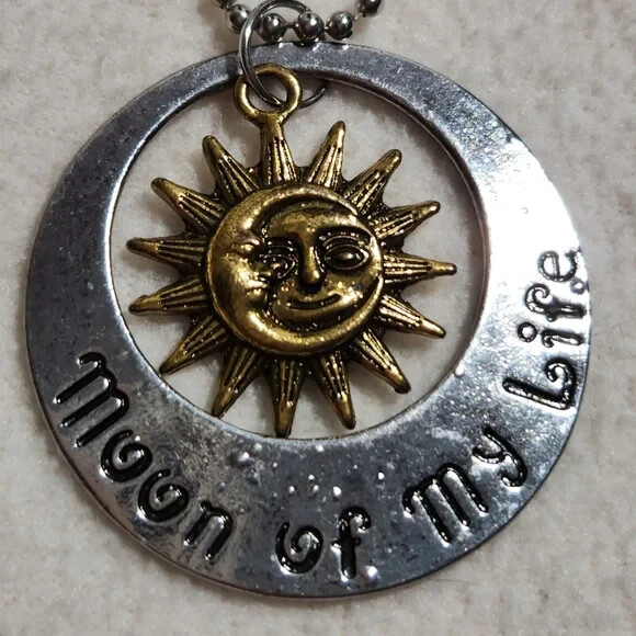 Reversible Gold & Silvertone Sun & Moon Pendant on Silver Tone Ball Chain