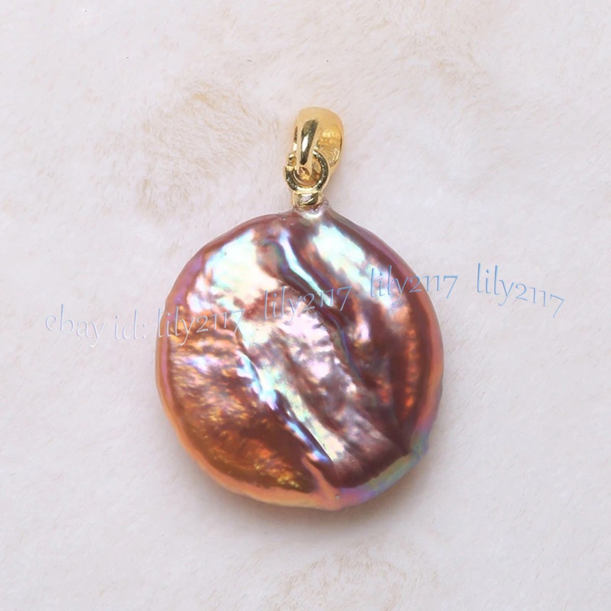 16-17mm Natural Pearl Pink Purple Freshwater Baroque Coin Pearl Pendant 14k Gold