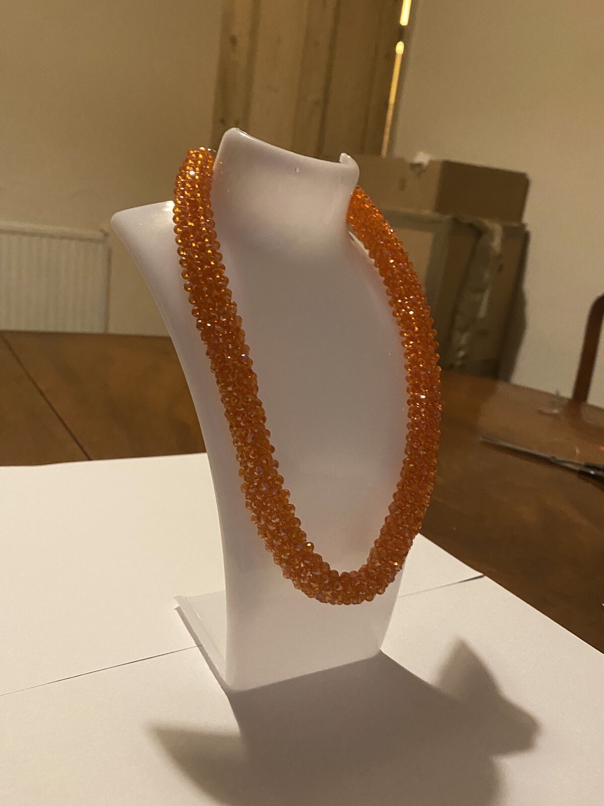 Handmade Orange Beaded Crystal Necklace with An Adjustable Necklace Hook