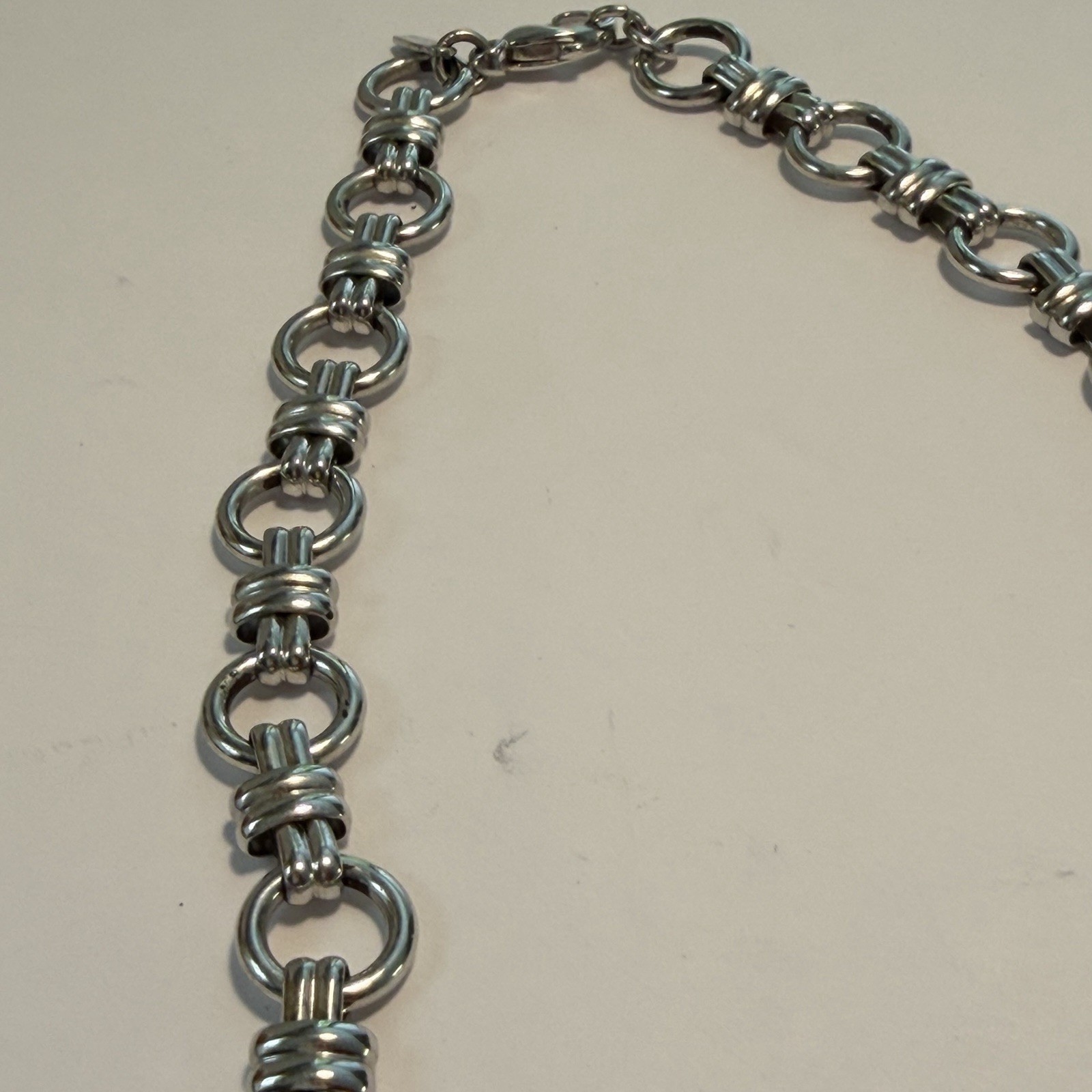 Vintage MONET Silver Tone Geometric Link Necklace Heavy ModernistRound Bar Chain