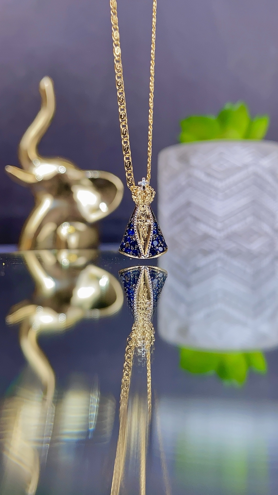 18K Gold Filled Virgin Aparecida Necklace for Womens 20″ – Colar para Mulheres
