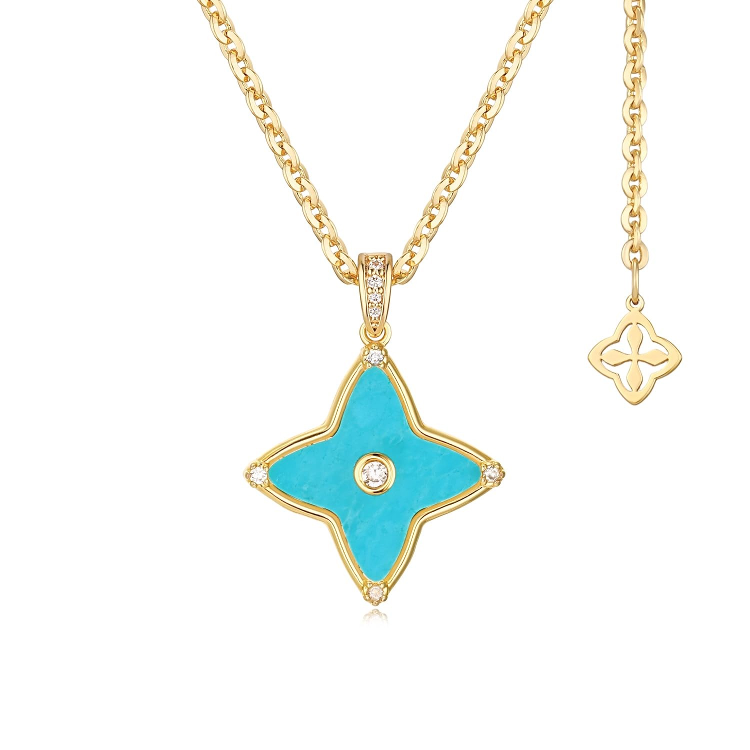 MYEARS Women Clover Necklace Pendant Turquoise Cubic Zirconia One Size, Gold