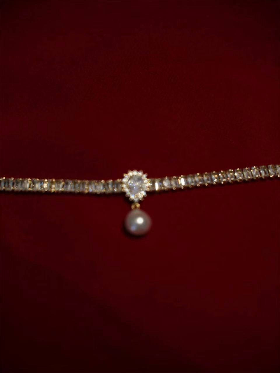 Vintage Pearl Drop Necklace French Bridal Gold Tone Wedding Choker