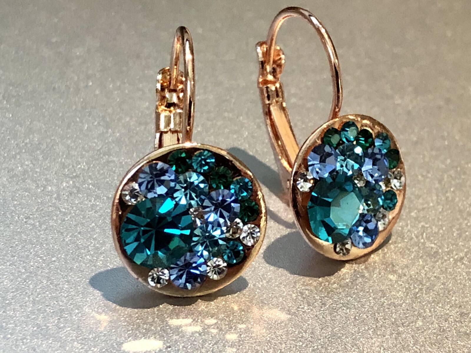 15mm Round Bella Blue Necklace Earrings Swarovski Crystal Rose Gold Plated Over