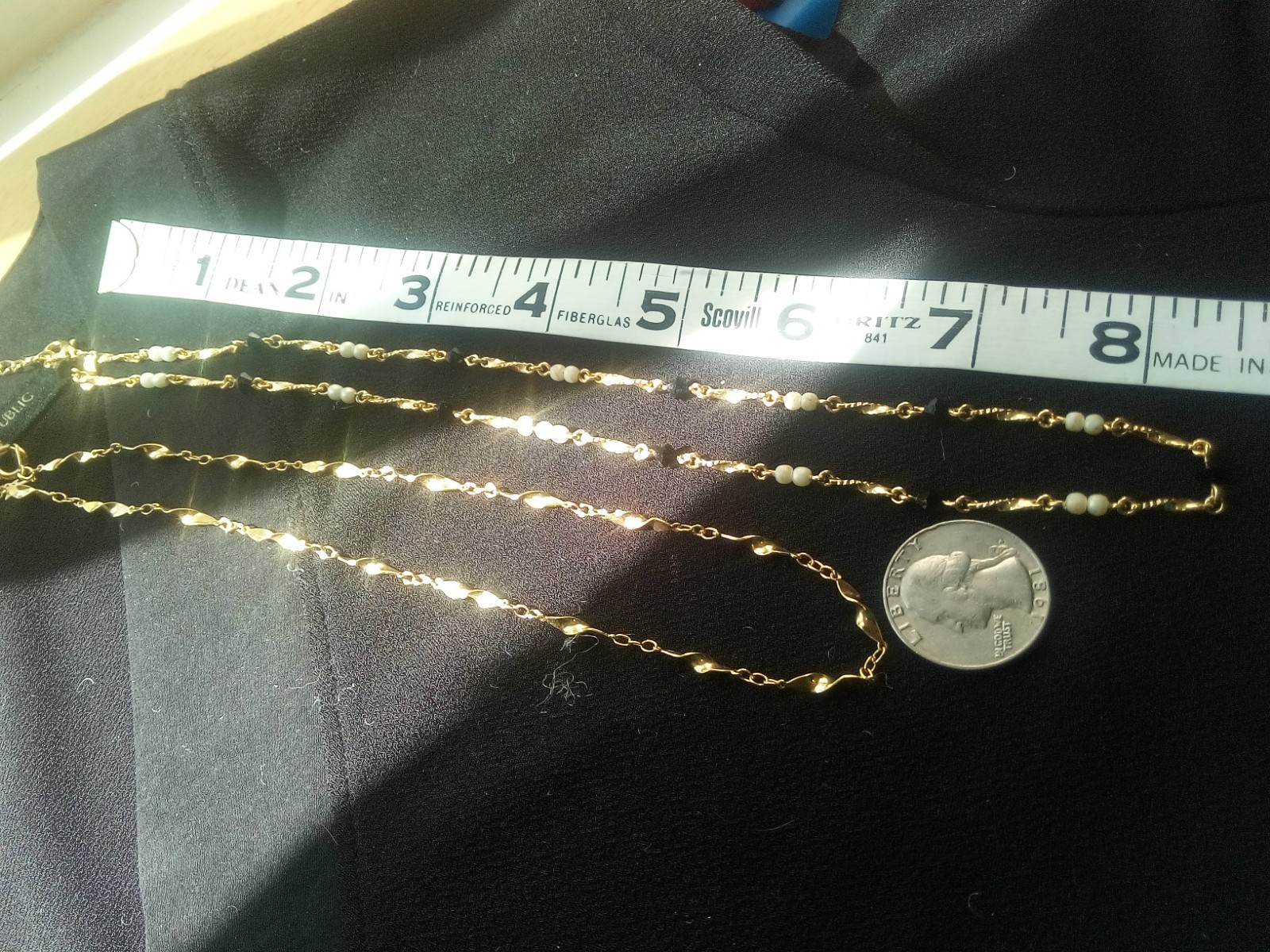 2 necklaces Complement Ea. Other, GTone, 1 with Small Whi Beads & Plastic Oval