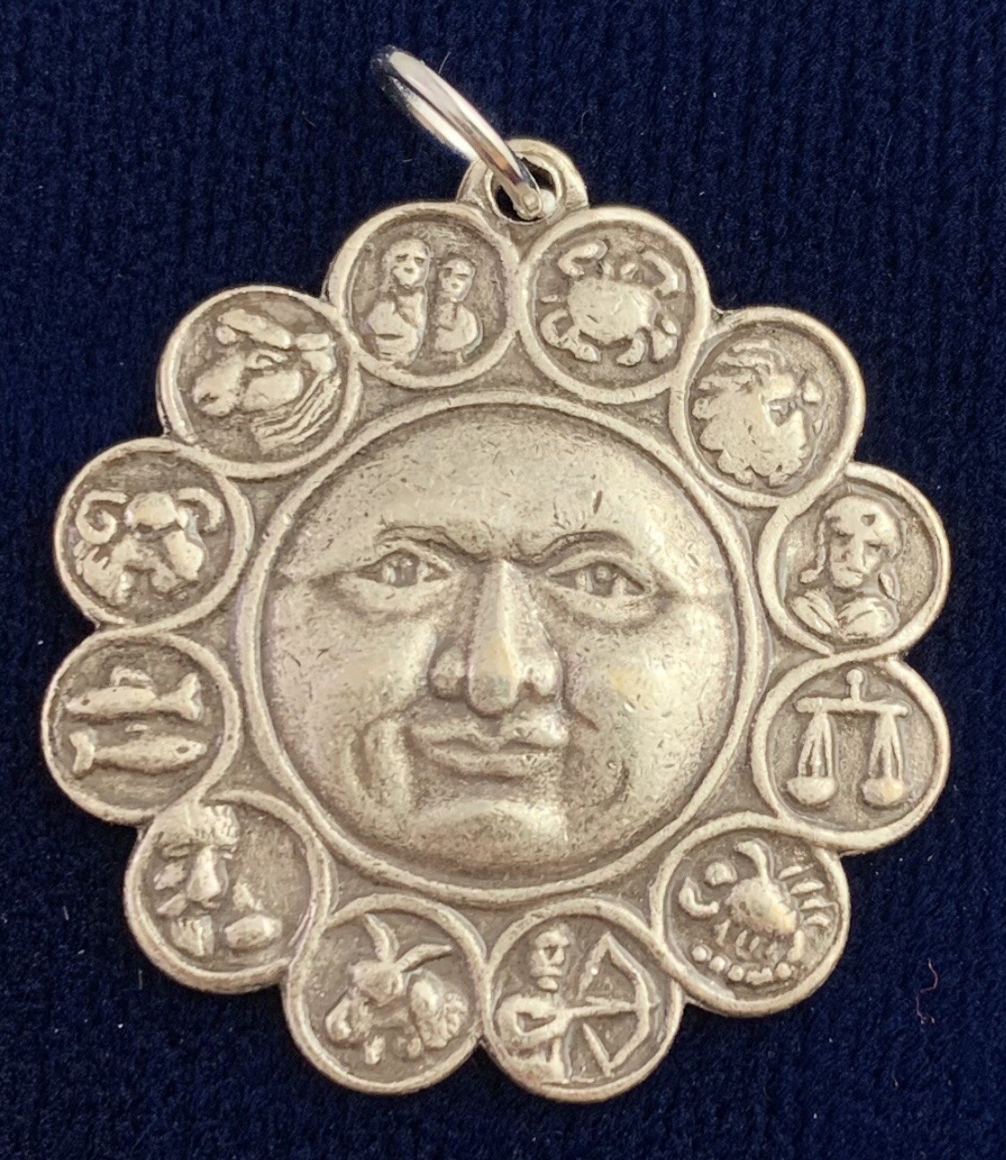 Zodiac Charm Necklace Pendant Silver Tone Metal All Twelve Signs With Face