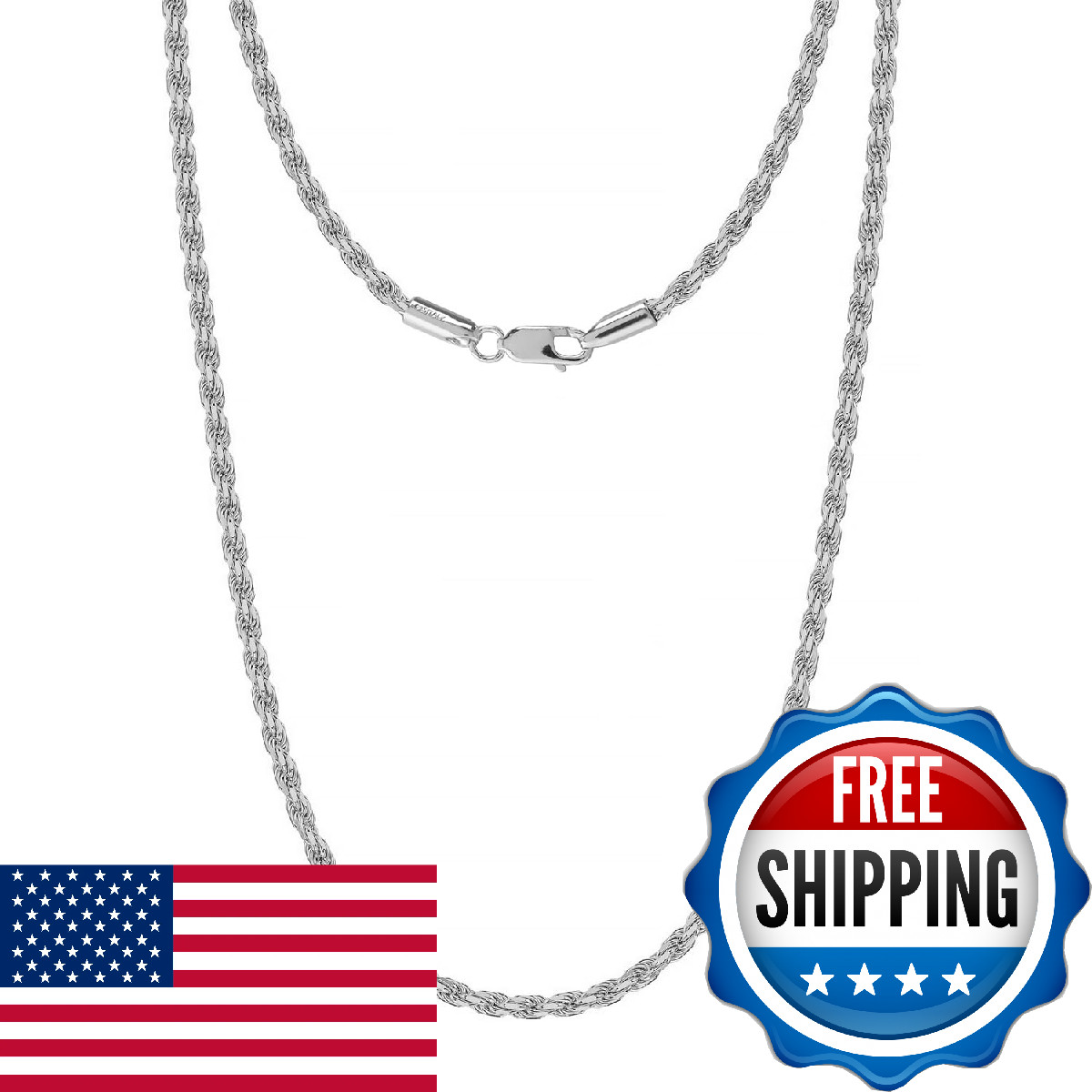 Lecalla Solid 925 Sterling Silver Italian 2 Mm Diamond-Cut Twisted Braided Rope