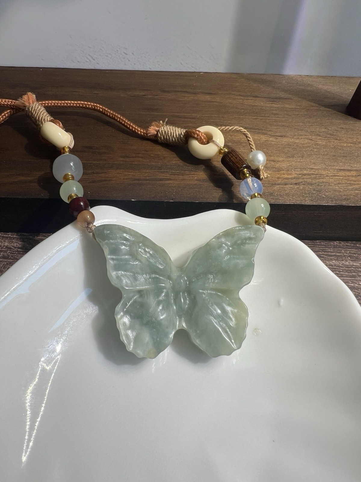 Natural sleeve jade butterfly hand-knitted rope necklace