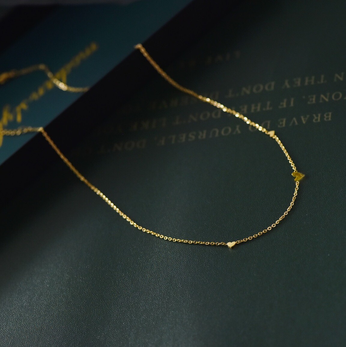 Tiny Gold Titanium S.Steel Love 3 Heart Pendant Chain Necklace
