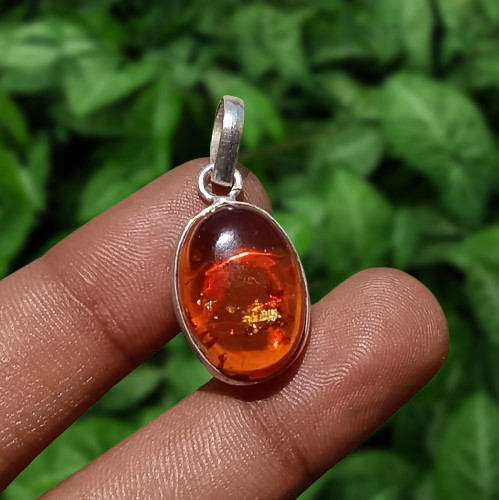 Ethnic Baltic Amber Gemstone Pendant 925 Sterling Silver Plated Handmade Jewelry