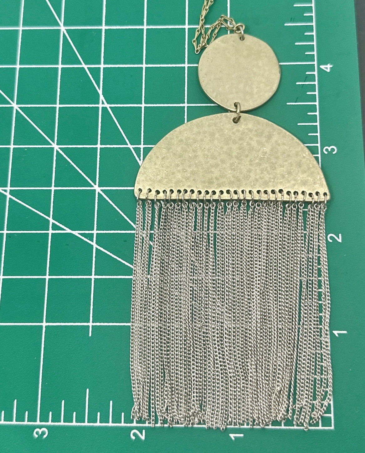 Anthropologie Skirted Geometry Gold Tone/Silver Tone Fringe Chain 32″ Necklace
