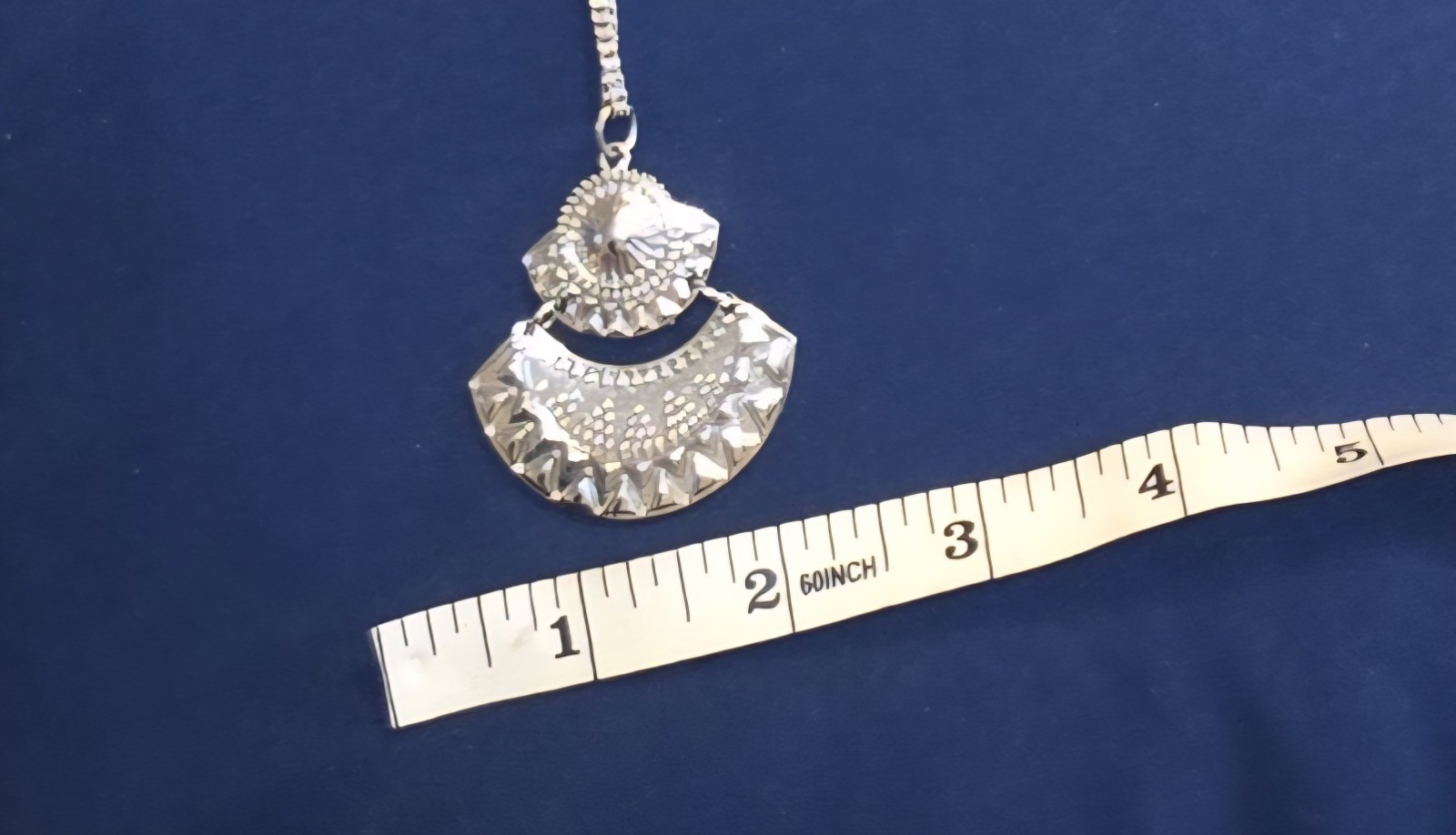 African Stories Necklace Silver Costume Jewelry Chain and Pendant ~15 in Long