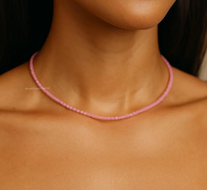 Natural Rose Quartz Choker Dainty Pink Stone Queen Crystal Necklace ReikiJewelry