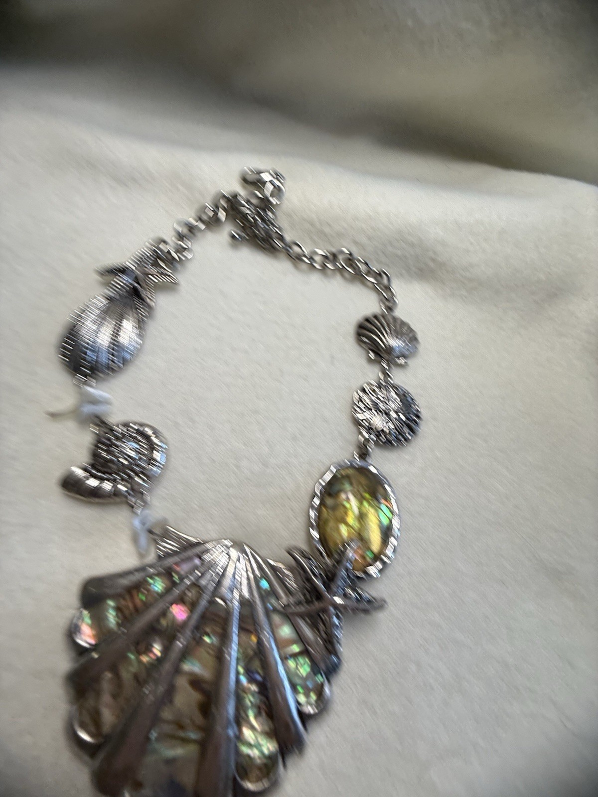 Coastal Silver Tropical Shell Necklace Cruise Wear Abalone
