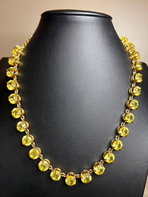 B5264 Ann Taylor Gold Tone Yellow Rhinestone Necklace 17-20″ Riviera Style