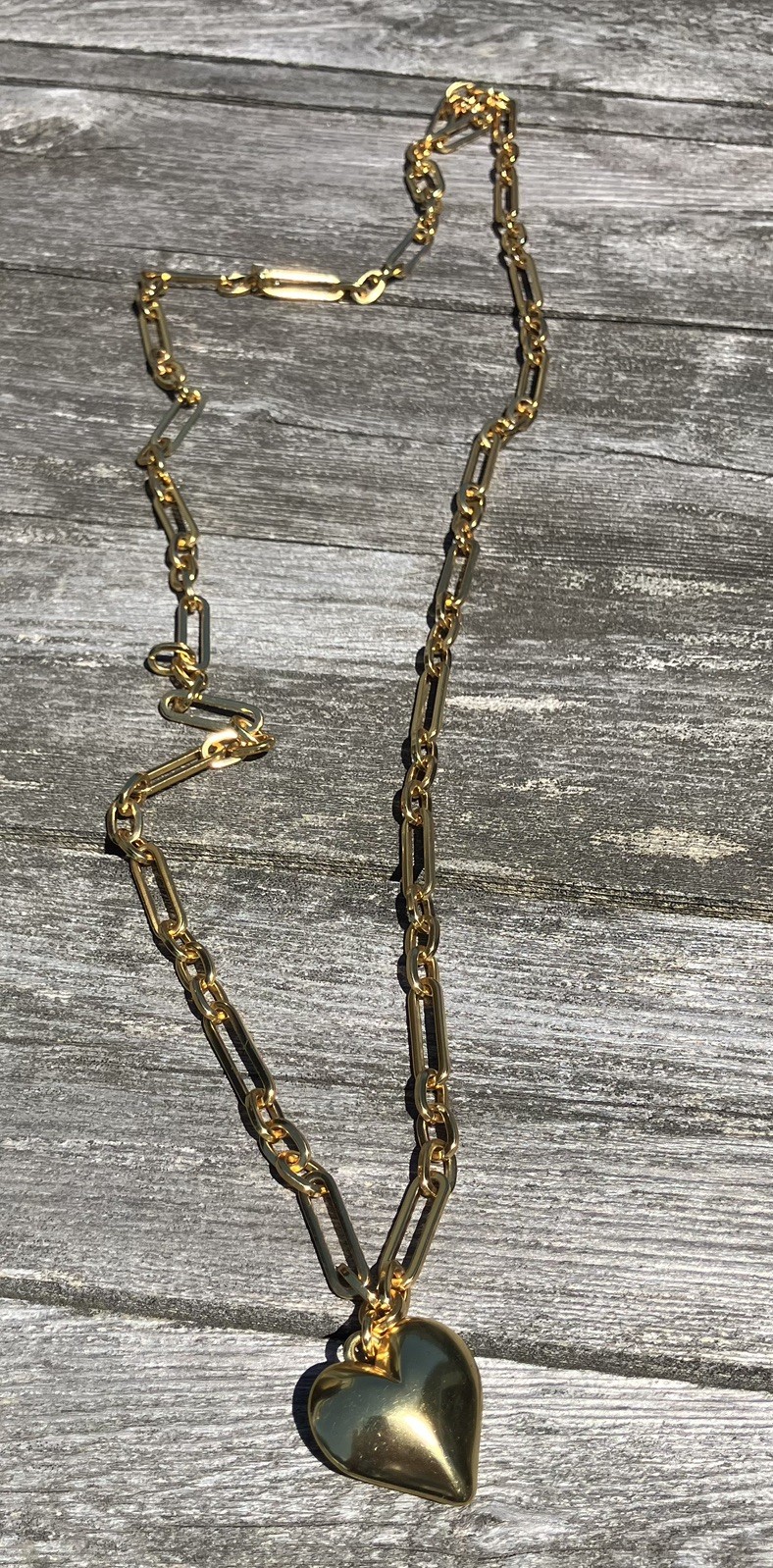 J Crew Puffed Heart Pendant Necklace Chunky Chain 38”