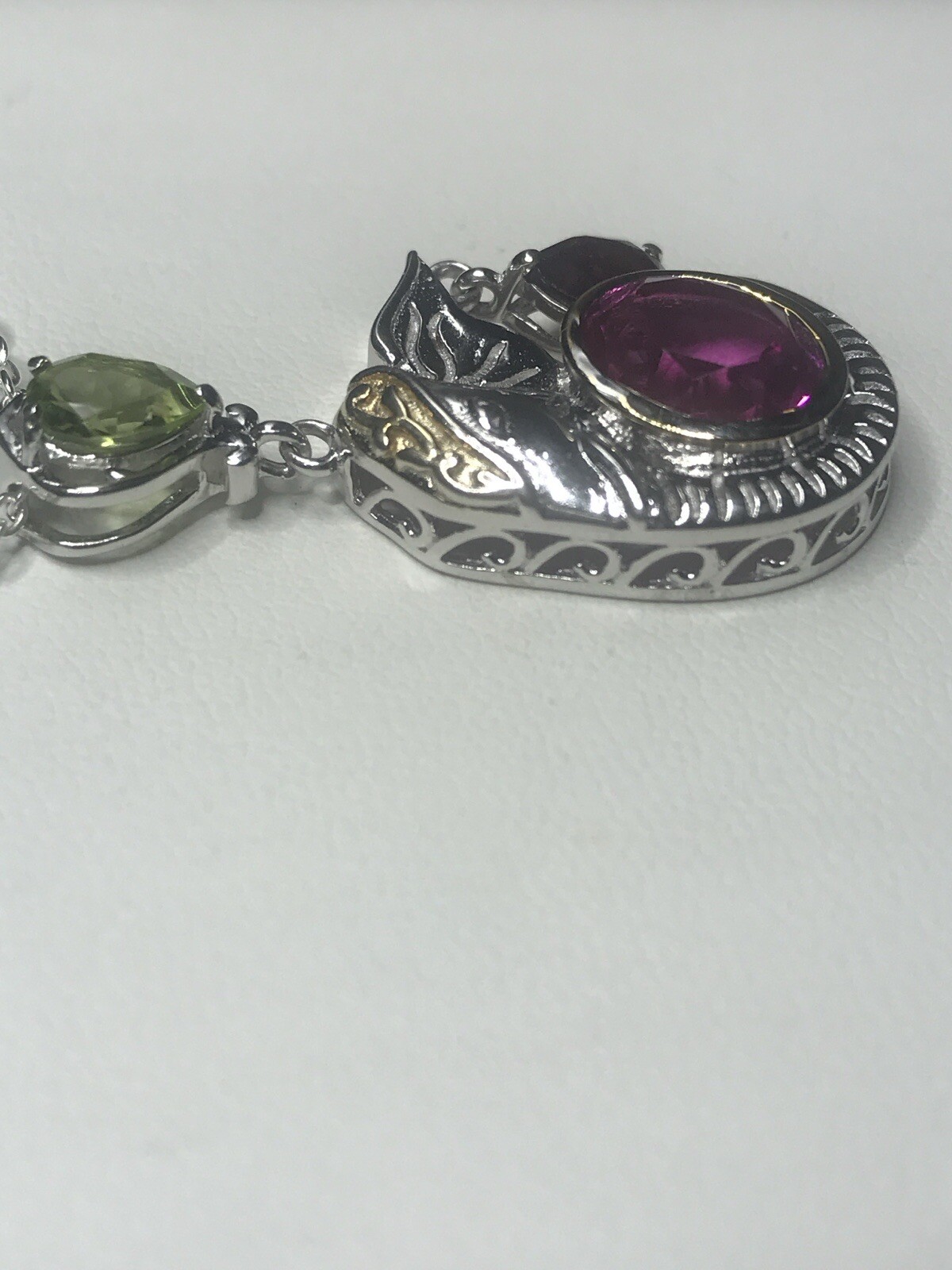 Gold And Silver Plated Elephant Profile Pend With Multi Color Stones & 20” Chain