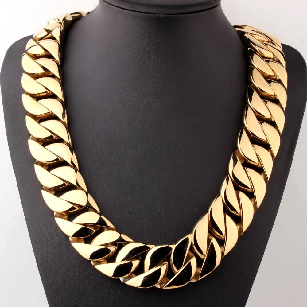 24/32mm Stainless Steel Heavy Gold/Silver Cuban Link Men Women Necklace Bracelet