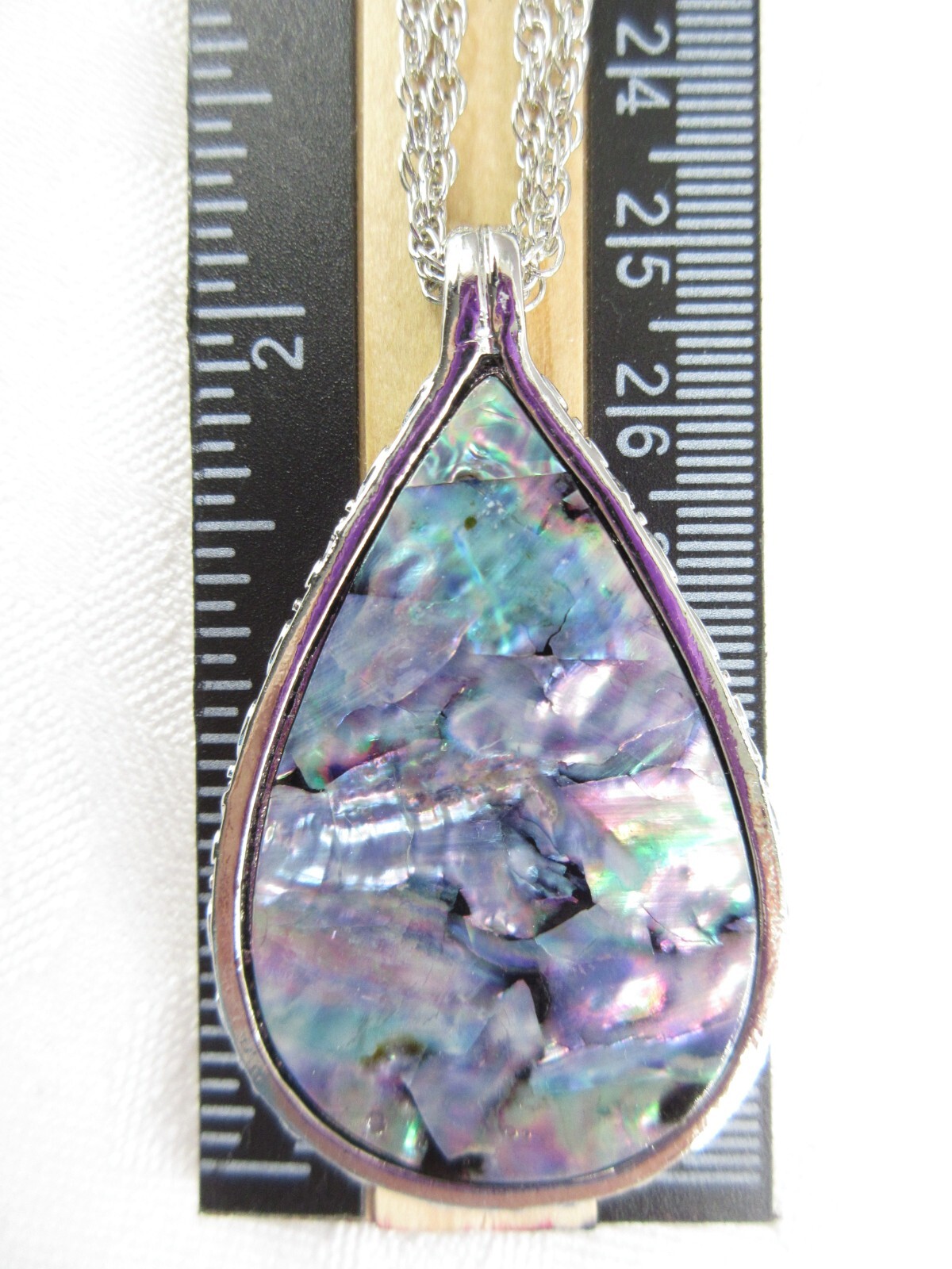 Abalone Shell Pendant Necklace Teardrop Silver Chain Statement Colorful GORGEOUS