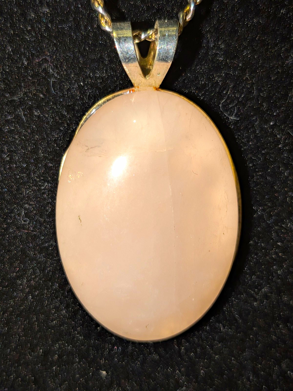 Rose Quartz Oval Bezel Charm Pendant Silver Tone Cable Chain Necklace