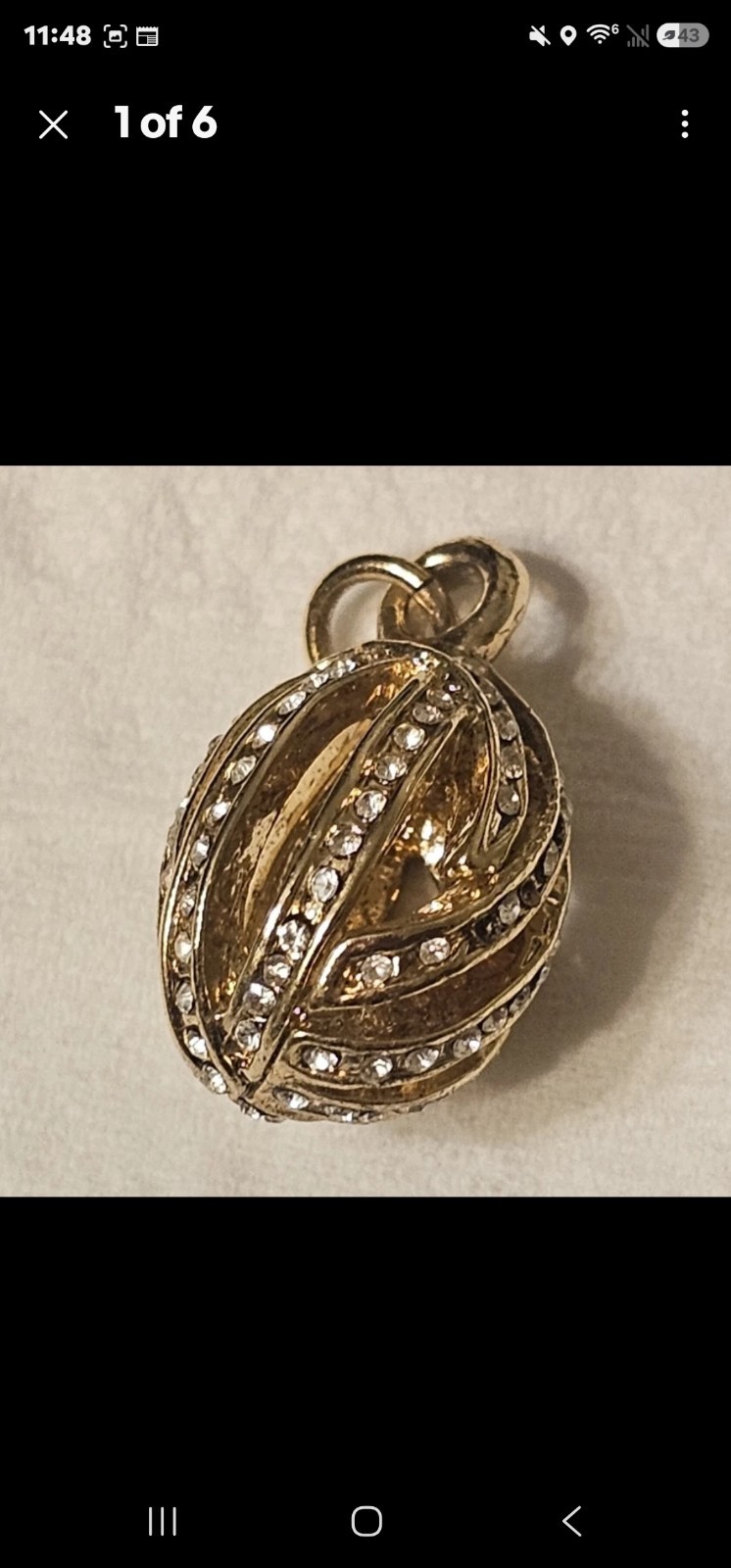 Gold Tone Round Crystal Pavé Cage Ball Charm Pendant, White/Colorless Stone