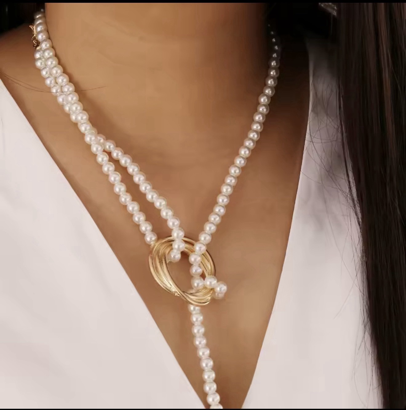 Pearl Fashion Pendant Necklace, Elegantly Beaded & Long Collar Chain Accessories