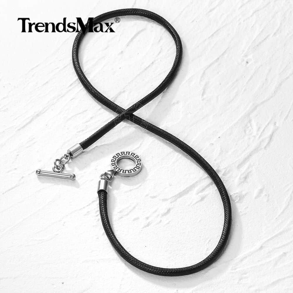 4mm Black Man-made Leather Necklace Unisex Braided Rope Unique Toggle 18/20/22″