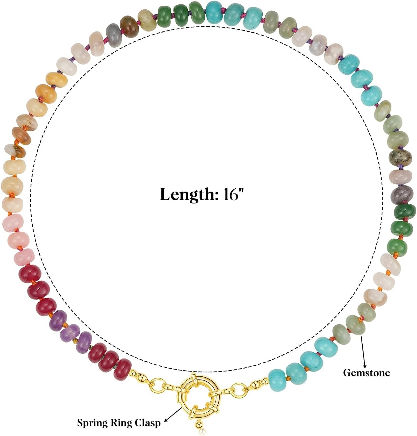Unique Rainbow Beaded Necklace 17” – Handmade Natural Stone Choker for Summer
