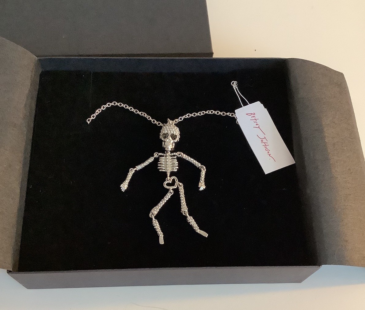 BNWT Betsey Johnson Skeleton Necklace Sparkling Crystal Gemstones XLong Necklace