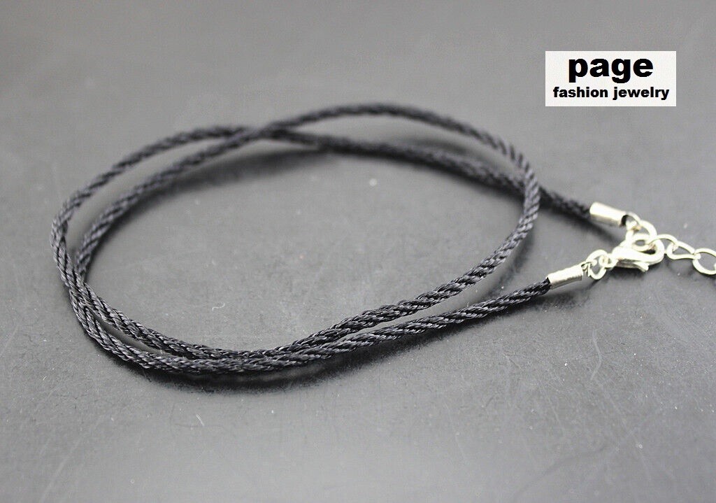 1pc- 18″ Braided 3mm Black Rope Necklace, Silver Lobster Clasp, For Your Pendant