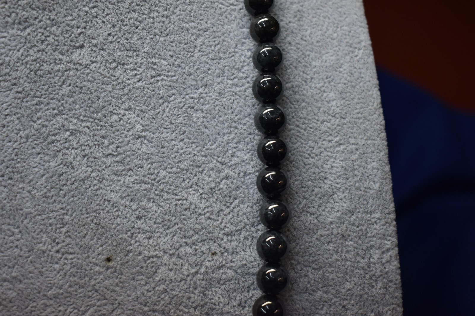 10mm Certified Grade A Black Jade Bead Necklace Beautiful Marbled W/Grey Color