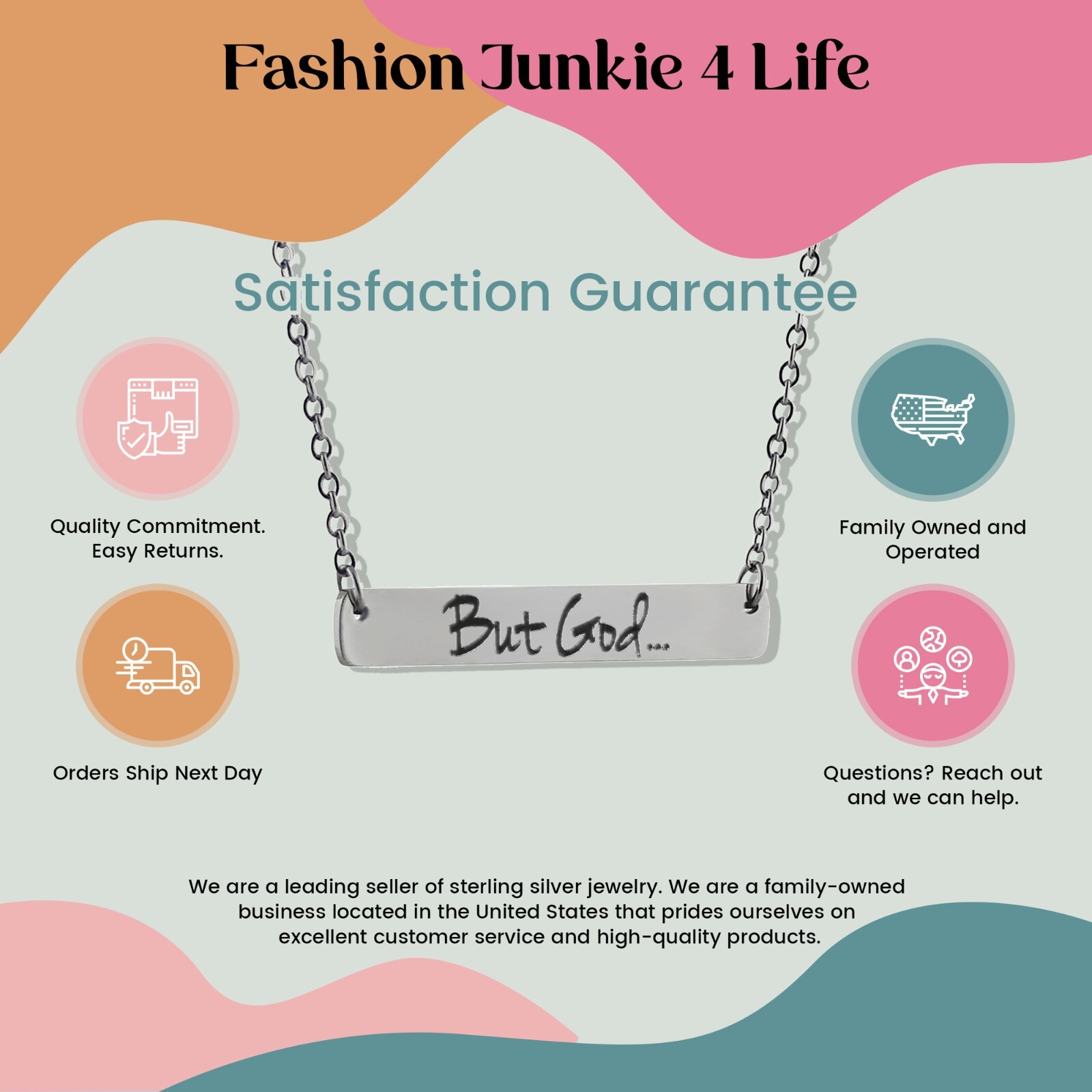 FashionJunkie4Life “But God…” Stainless Steel Bar Pendant Necklace
