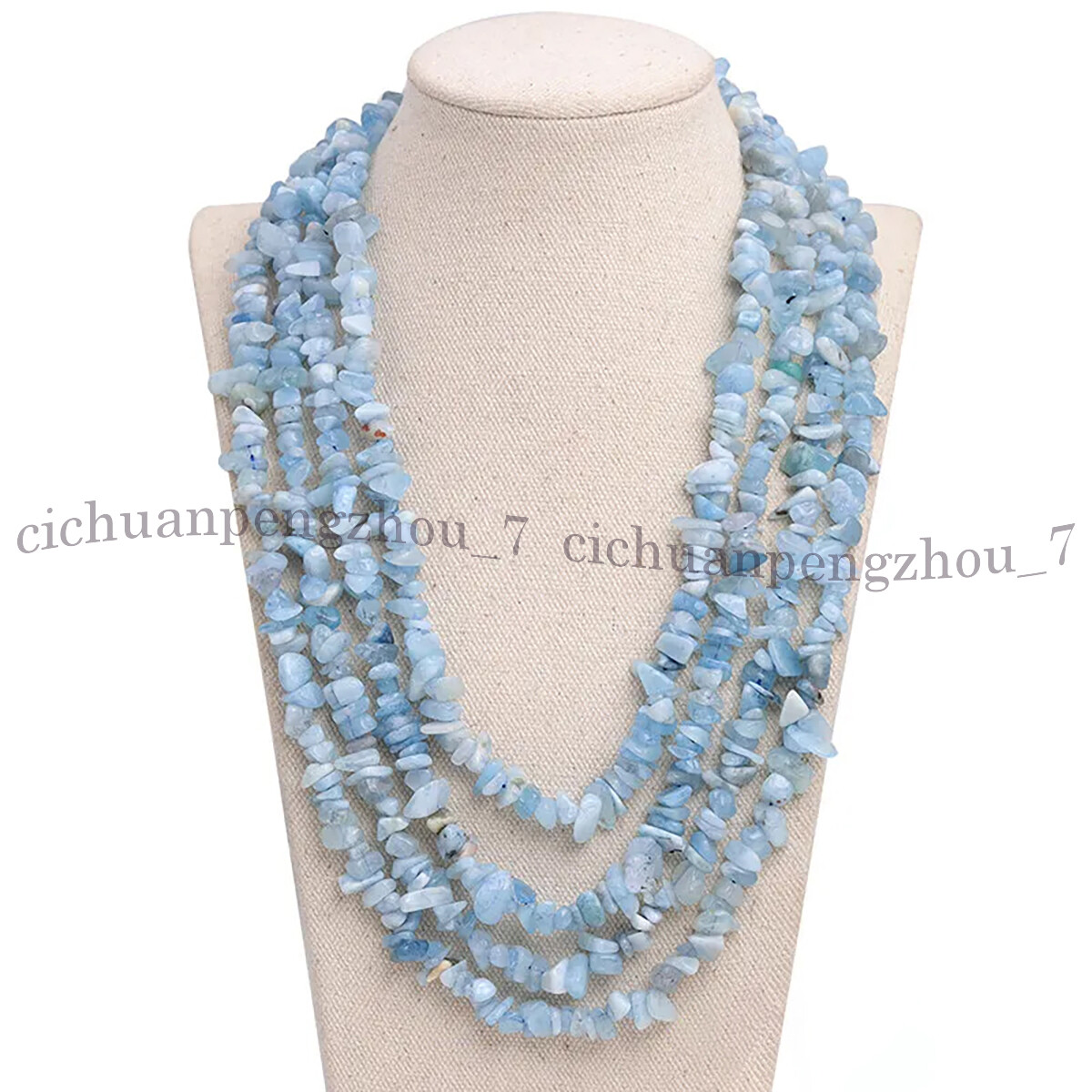 4 Strands Natural Blue Aquamarine Gemstone Chip Gravel Beads Necklace 17-20”