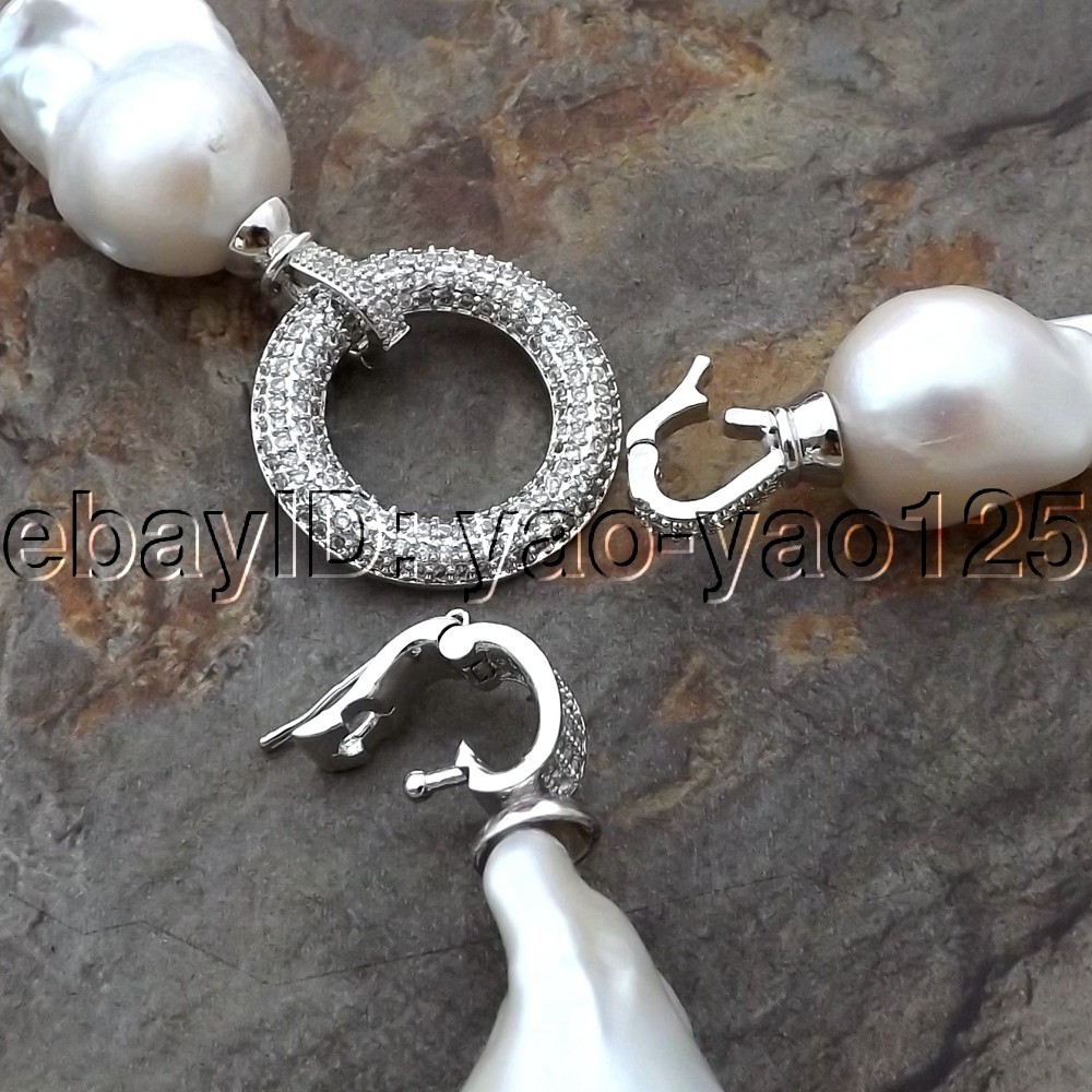 K093005 20″ White Keshi Pearl Necklace CZ Pendant