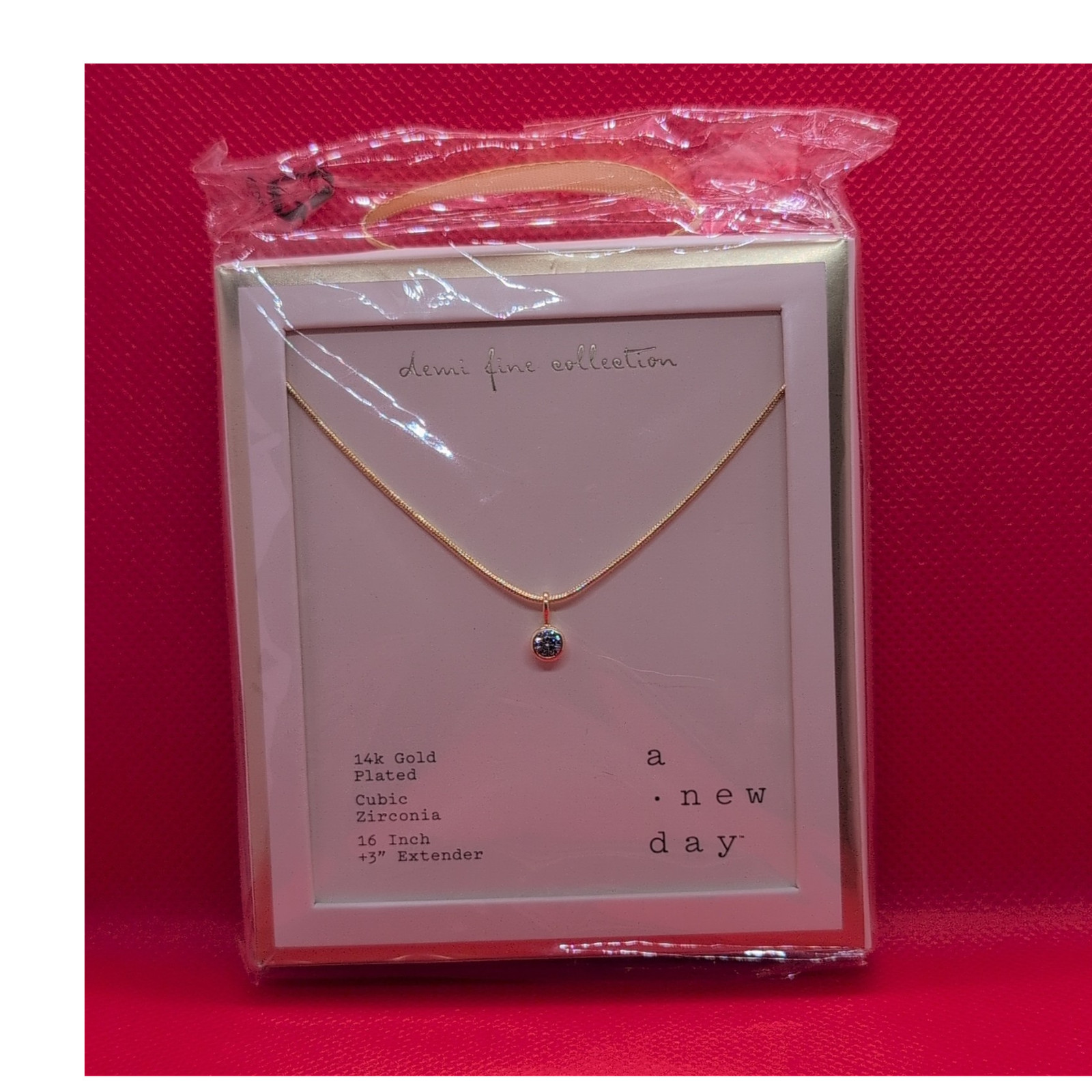 A New Day Demi Fine 14k Gold Plated Cubic Zirconia Pendant Necklace, 16″+3″ Ext